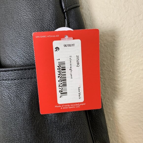 Spanx Womens 1X Petite Pants NEW Black Faux Leather Slim Straight Leg Stretch - Picture 6 of 16